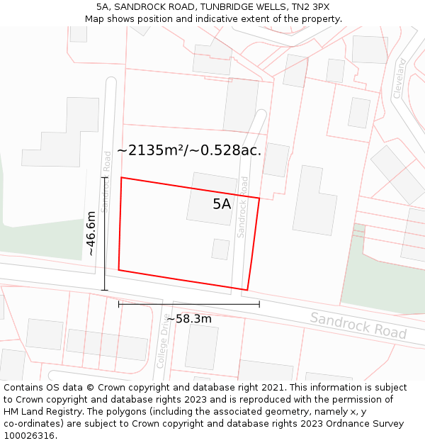 5A, SANDROCK ROAD, TUNBRIDGE WELLS, TN2 3PX: Plot and title map