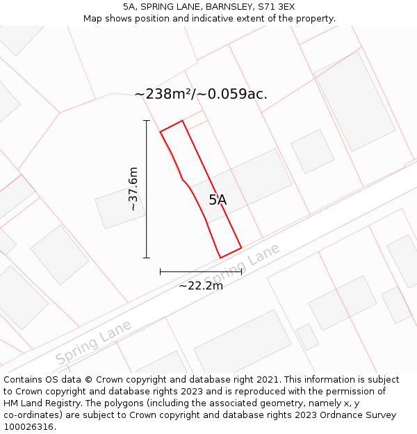 5A, SPRING LANE, BARNSLEY, S71 3EX: Plot and title map