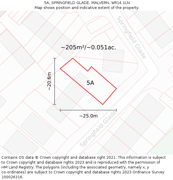 5A, SPRINGFIELD GLADE, MALVERN, WR14 1LN: Plot and title map
