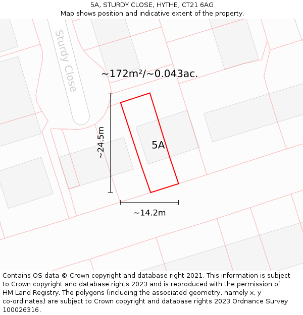 5A, STURDY CLOSE, HYTHE, CT21 6AG: Plot and title map