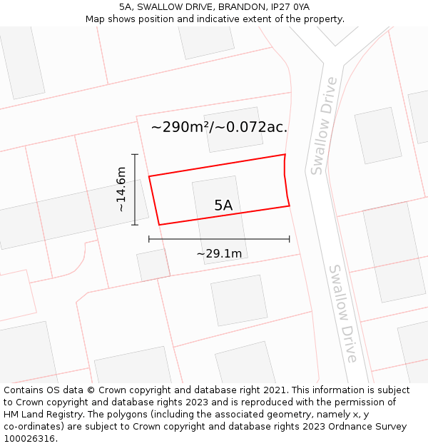 5A, SWALLOW DRIVE, BRANDON, IP27 0YA: Plot and title map