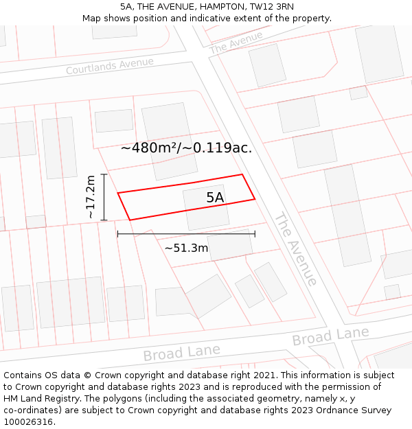 5A, THE AVENUE, HAMPTON, TW12 3RN: Plot and title map