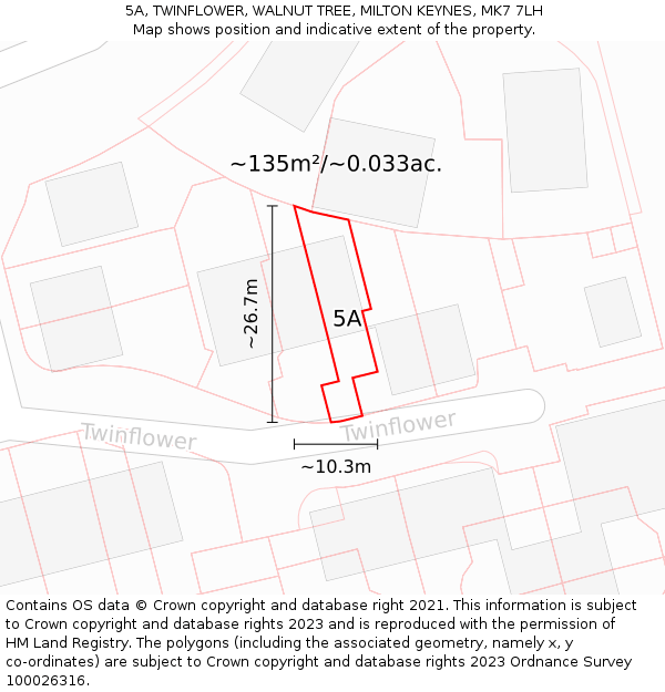 5A, TWINFLOWER, WALNUT TREE, MILTON KEYNES, MK7 7LH: Plot and title map