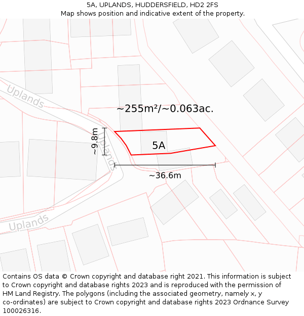 5A, UPLANDS, HUDDERSFIELD, HD2 2FS: Plot and title map