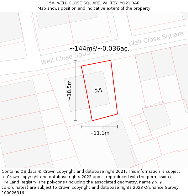 5A, WELL CLOSE SQUARE, WHITBY, YO21 3AP: Plot and title map