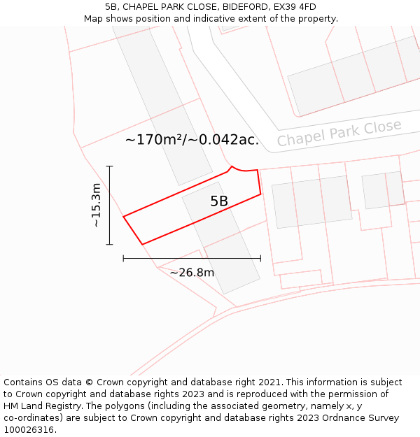 5B, CHAPEL PARK CLOSE, BIDEFORD, EX39 4FD: Plot and title map