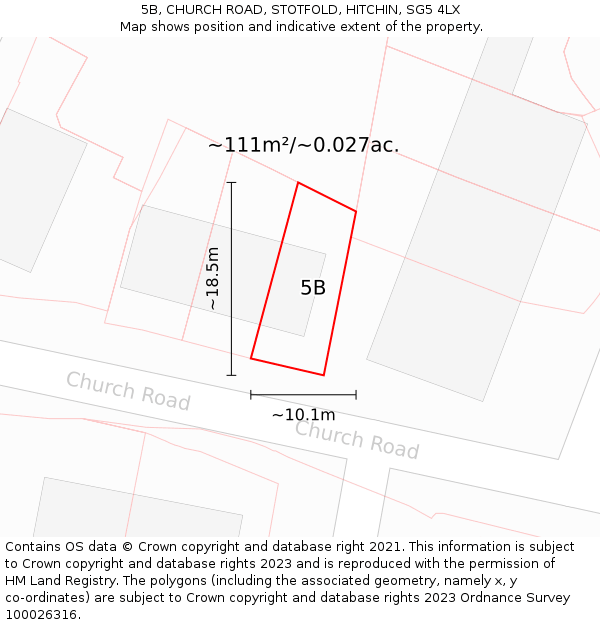 5B, CHURCH ROAD, STOTFOLD, HITCHIN, SG5 4LX: Plot and title map