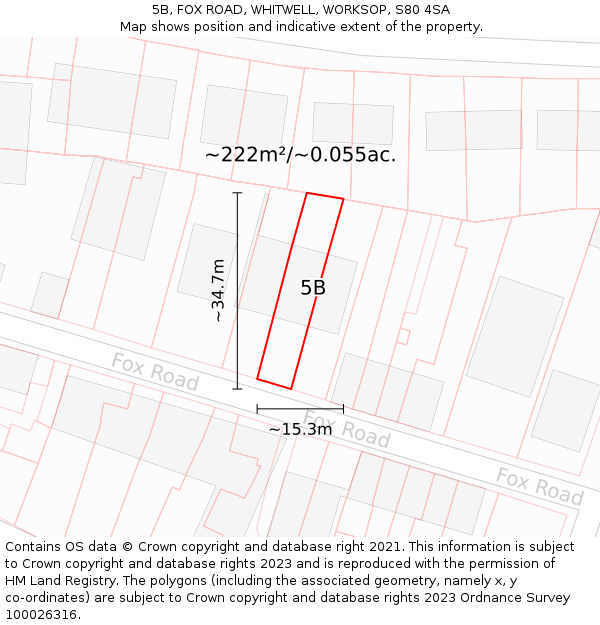 5B, FOX ROAD, WHITWELL, WORKSOP, S80 4SA: Plot and title map