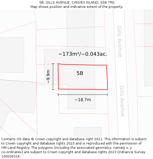 5B, GILLS AVENUE, CANVEY ISLAND, SS8 7RG: Plot and title map