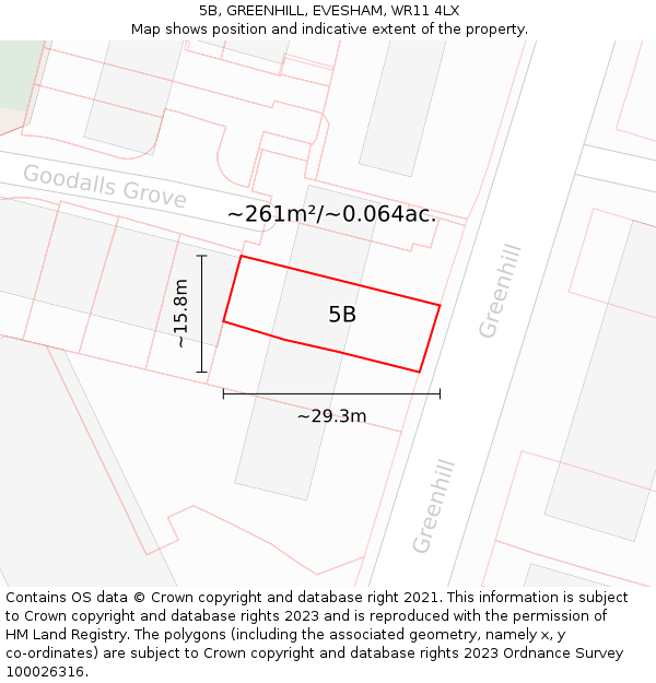 5B, GREENHILL, EVESHAM, WR11 4LX: Plot and title map