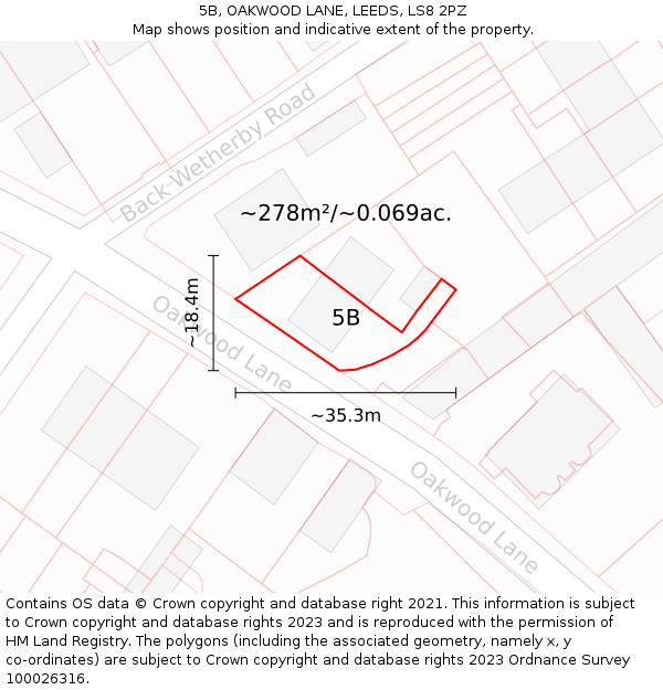 5B, OAKWOOD LANE, LEEDS, LS8 2PZ: Plot and title map