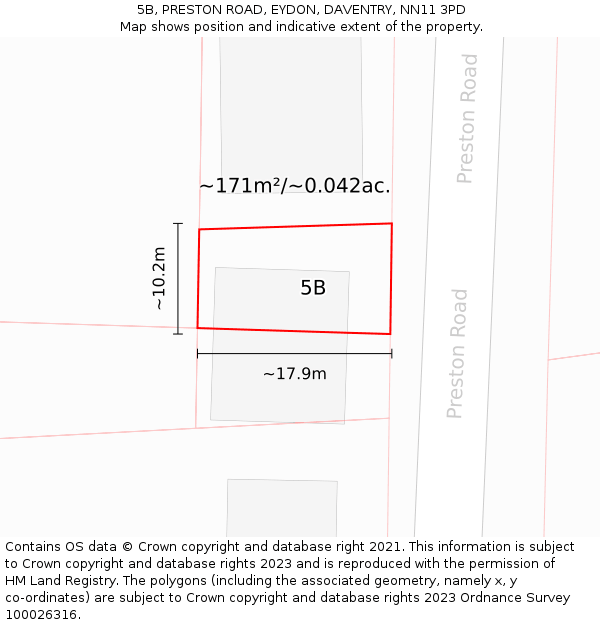 5B, PRESTON ROAD, EYDON, DAVENTRY, NN11 3PD: Plot and title map