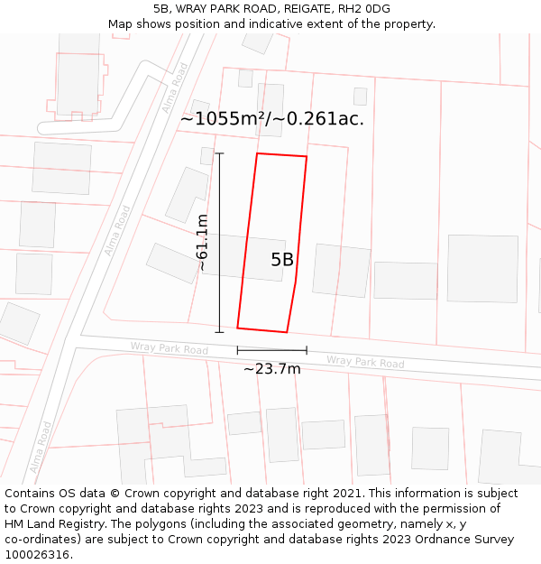 5B, WRAY PARK ROAD, REIGATE, RH2 0DG: Plot and title map