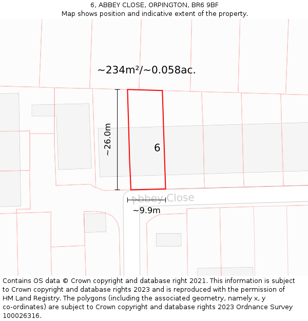 6, ABBEY CLOSE, ORPINGTON, BR6 9BF: Plot and title map