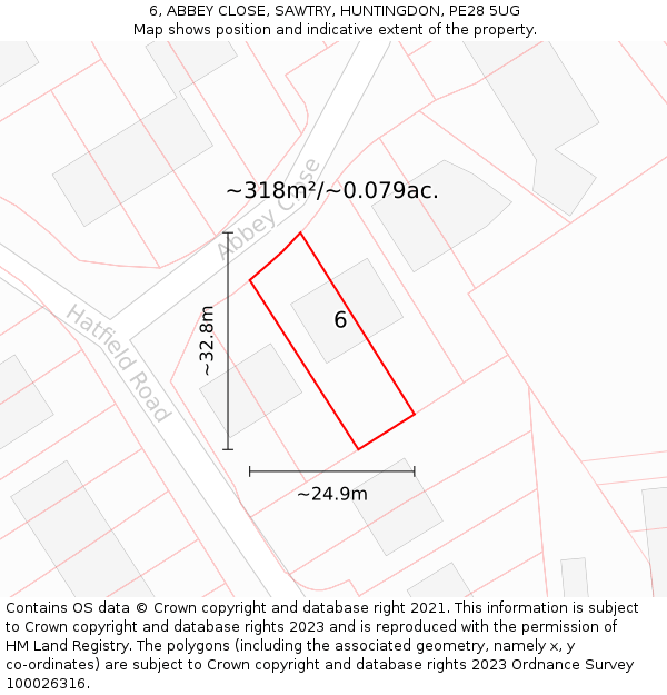 6, ABBEY CLOSE, SAWTRY, HUNTINGDON, PE28 5UG: Plot and title map