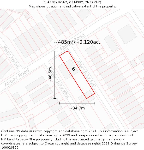 6, ABBEY ROAD, GRIMSBY, DN32 0HQ: Plot and title map