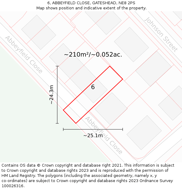 6, ABBEYFIELD CLOSE, GATESHEAD, NE8 2PS: Plot and title map