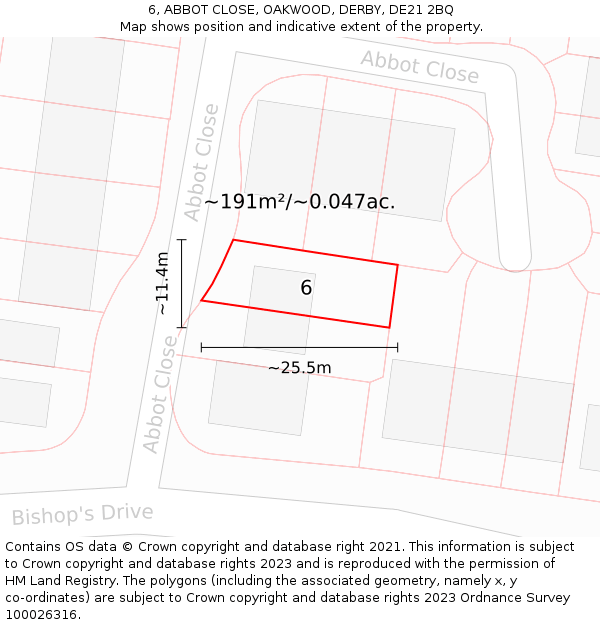 6, ABBOT CLOSE, OAKWOOD, DERBY, DE21 2BQ: Plot and title map