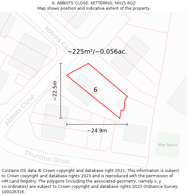 6, ABBOTS CLOSE, KETTERING, NN15 6GZ: Plot and title map