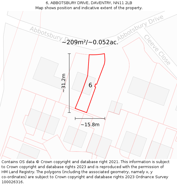6, ABBOTSBURY DRIVE, DAVENTRY, NN11 2LB: Plot and title map