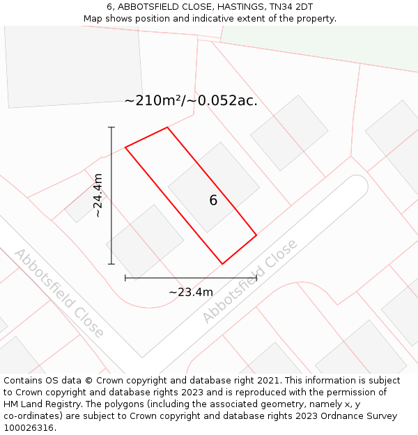 6, ABBOTSFIELD CLOSE, HASTINGS, TN34 2DT: Plot and title map