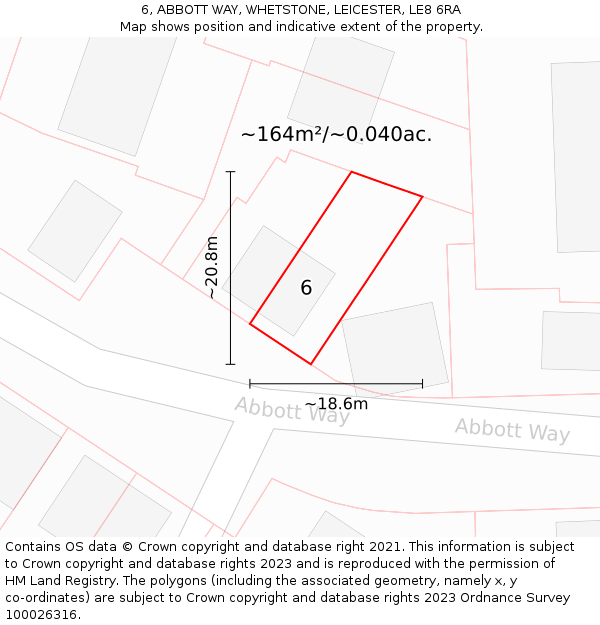 6, ABBOTT WAY, WHETSTONE, LEICESTER, LE8 6RA: Plot and title map