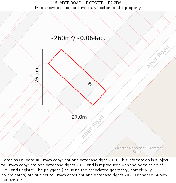 6, ABER ROAD, LEICESTER, LE2 2BA: Plot and title map