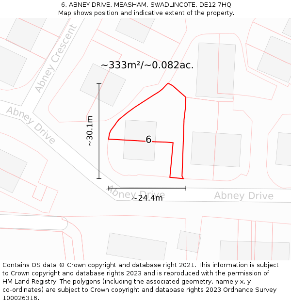 6, ABNEY DRIVE, MEASHAM, SWADLINCOTE, DE12 7HQ: Plot and title map