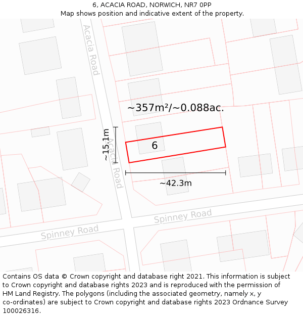 6, ACACIA ROAD, NORWICH, NR7 0PP: Plot and title map
