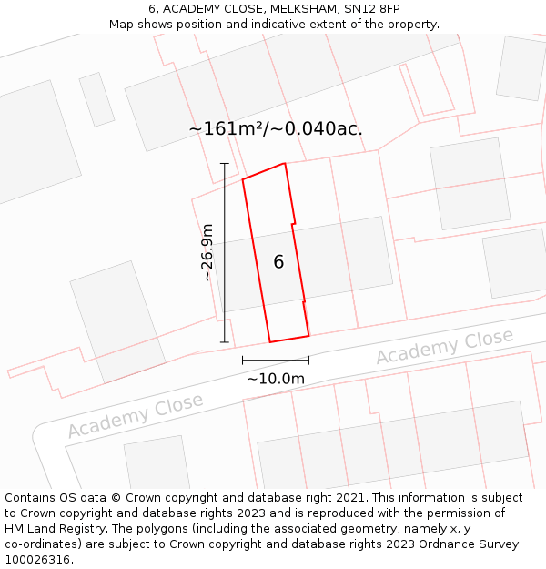 6, ACADEMY CLOSE, MELKSHAM, SN12 8FP: Plot and title map