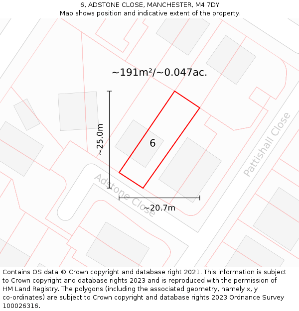6, ADSTONE CLOSE, MANCHESTER, M4 7DY: Plot and title map