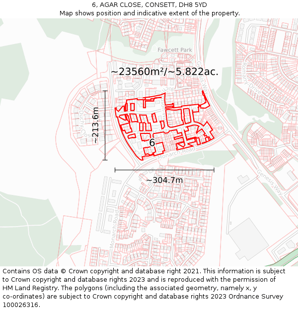 6, AGAR CLOSE, CONSETT, DH8 5YD: Plot and title map