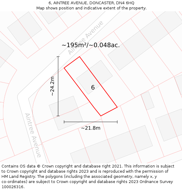 6, AINTREE AVENUE, DONCASTER, DN4 6HQ: Plot and title map