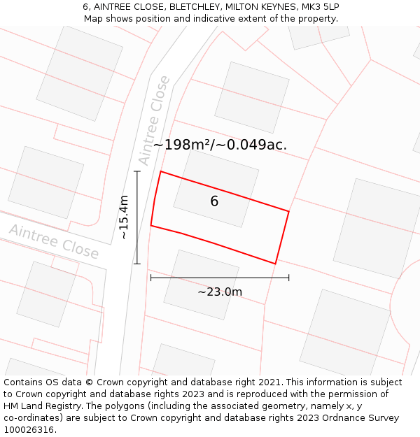 6, AINTREE CLOSE, BLETCHLEY, MILTON KEYNES, MK3 5LP: Plot and title map