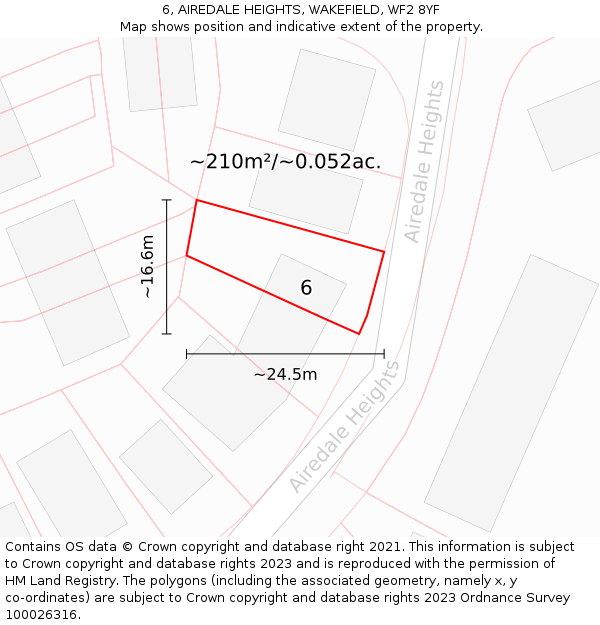 6, AIREDALE HEIGHTS, WAKEFIELD, WF2 8YF: Plot and title map