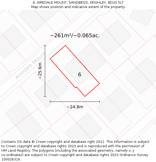 6, AIREDALE MOUNT, SANDBEDS, KEIGHLEY, BD20 5LT: Plot and title map