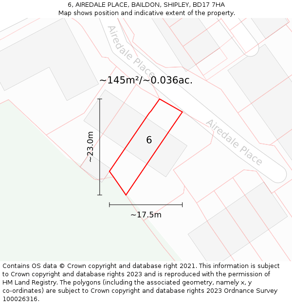 6, AIREDALE PLACE, BAILDON, SHIPLEY, BD17 7HA: Plot and title map