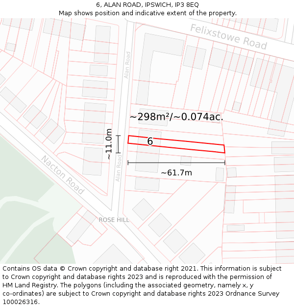 6, ALAN ROAD, IPSWICH, IP3 8EQ: Plot and title map