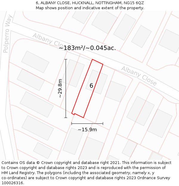 6, ALBANY CLOSE, HUCKNALL, NOTTINGHAM, NG15 6QZ: Plot and title map