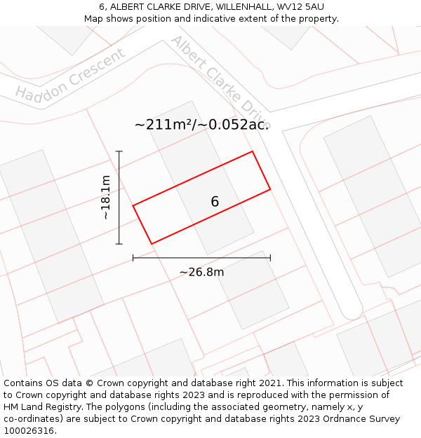 6, ALBERT CLARKE DRIVE, WILLENHALL, WV12 5AU: Plot and title map
