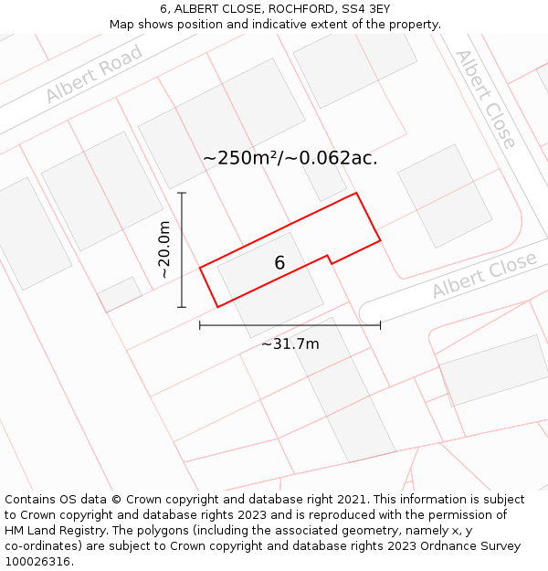 6, ALBERT CLOSE, ROCHFORD, SS4 3EY: Plot and title map