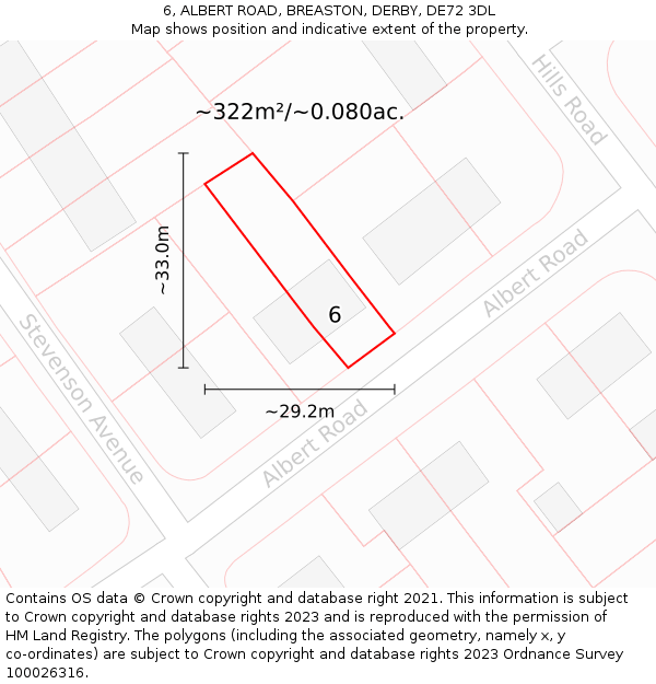 6, ALBERT ROAD, BREASTON, DERBY, DE72 3DL: Plot and title map