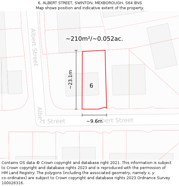 6, ALBERT STREET, SWINTON, MEXBOROUGH, S64 8NS: Plot and title map