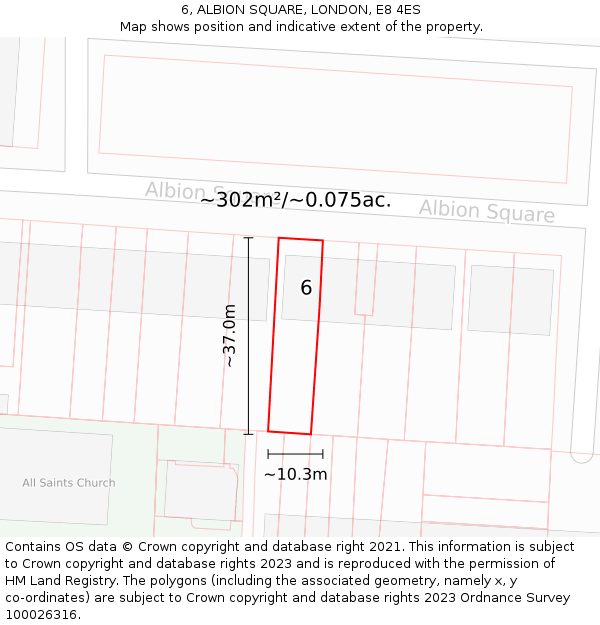 6, ALBION SQUARE, LONDON, E8 4ES: Plot and title map