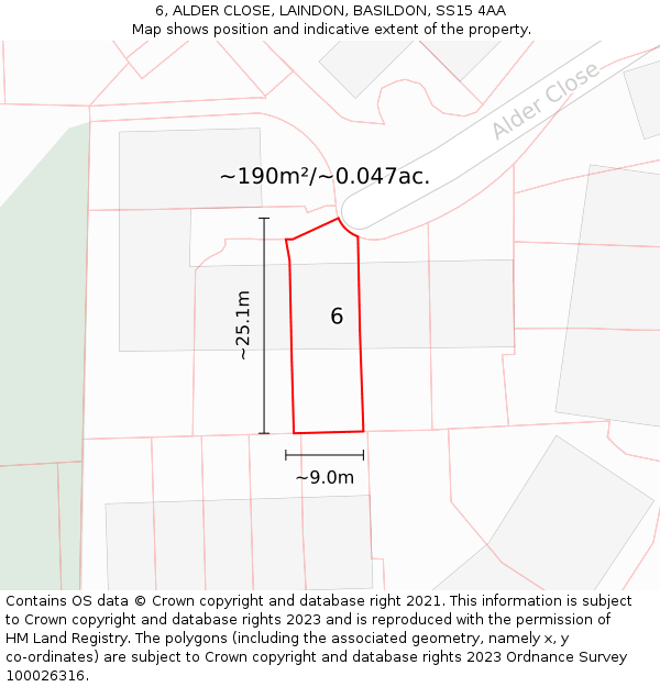 6, ALDER CLOSE, LAINDON, BASILDON, SS15 4AA: Plot and title map