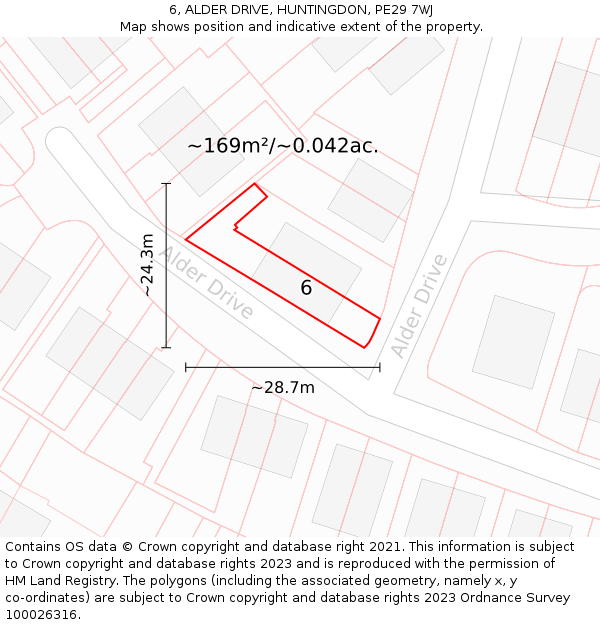 6, ALDER DRIVE, HUNTINGDON, PE29 7WJ: Plot and title map