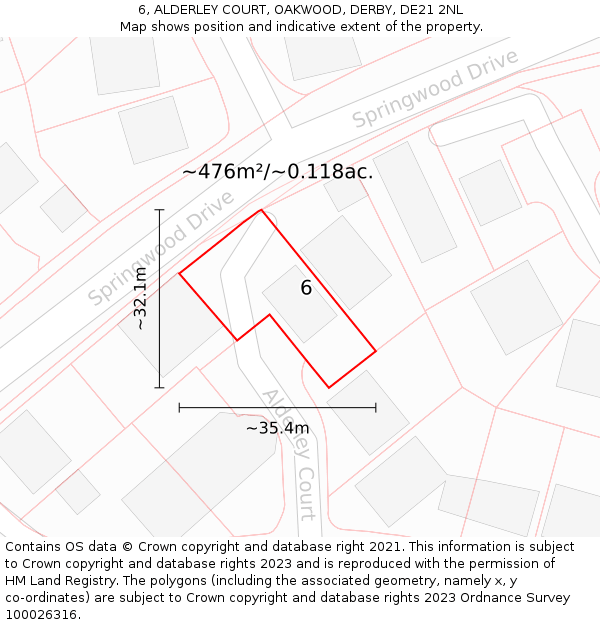 6, ALDERLEY COURT, OAKWOOD, DERBY, DE21 2NL: Plot and title map