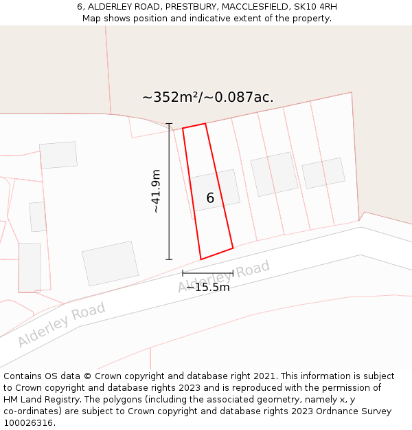 6, ALDERLEY ROAD, PRESTBURY, MACCLESFIELD, SK10 4RH: Plot and title map