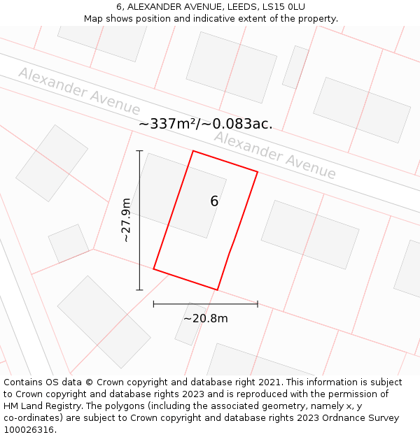 6, ALEXANDER AVENUE, LEEDS, LS15 0LU: Plot and title map