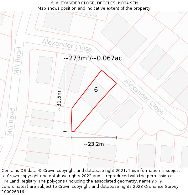 6, ALEXANDER CLOSE, BECCLES, NR34 9EN: Plot and title map